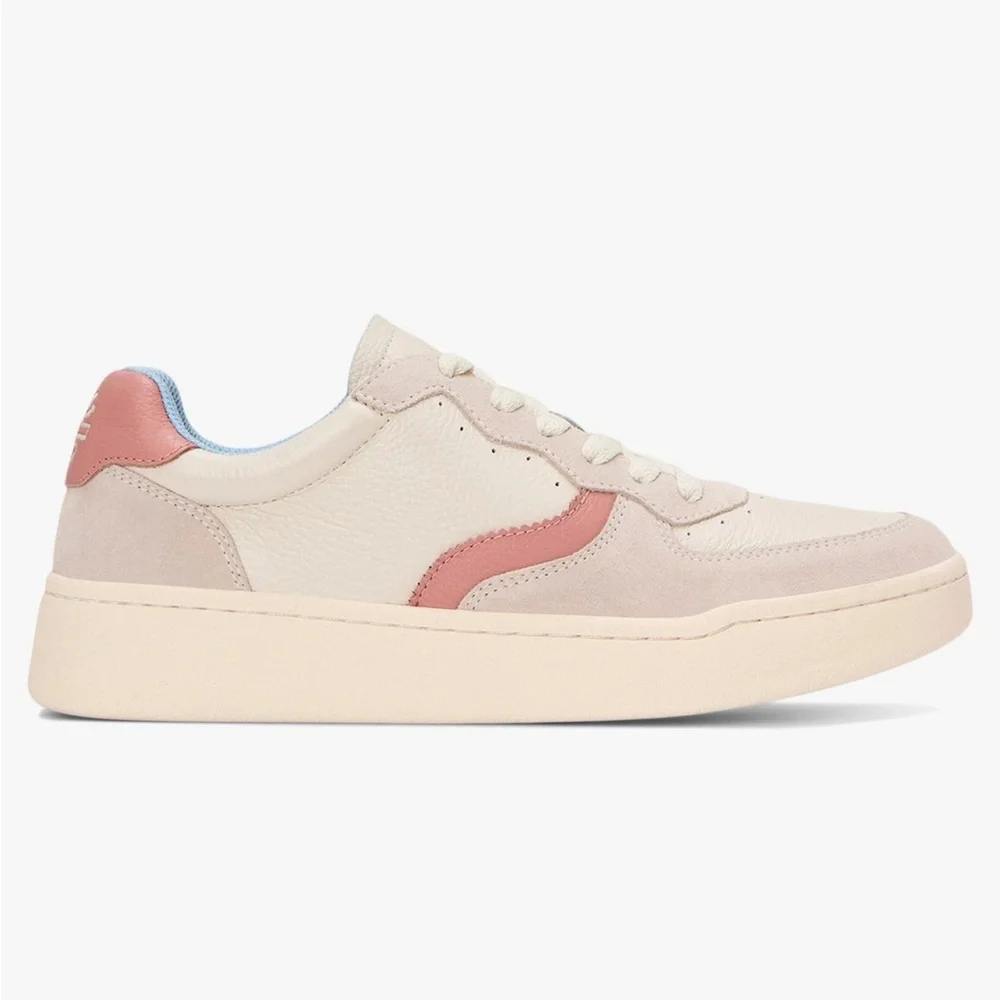 Soludos Roma Leather Lace Up Sneakers Size 8 White Pink Lt Blue New in Box